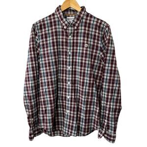 TIMBERLAND Slim-Fit Maroon Plaid Button-Up Long Sleeve Shirt Men's Medium